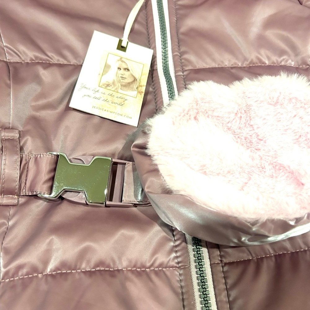 NWT Jessica Simpson Girls Mauve Puffer Jacket Coat w/ Coin Purse Belt Sz. 4T New - Picture 9 of 10